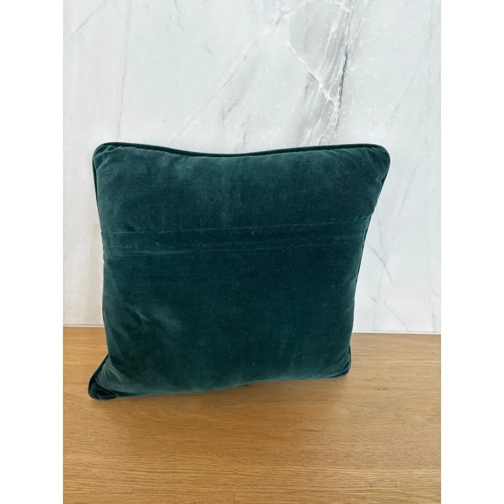 Vintage Floral Needlepoint Throw Pillow Green Velvet Back 14x14